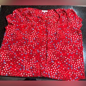 Vibrant Red Floral Women's Blouse